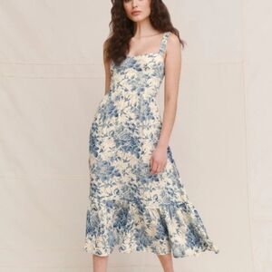 Reformation Celestia Cream and Blue Floral Midi Dress Pompadour Print Size 8